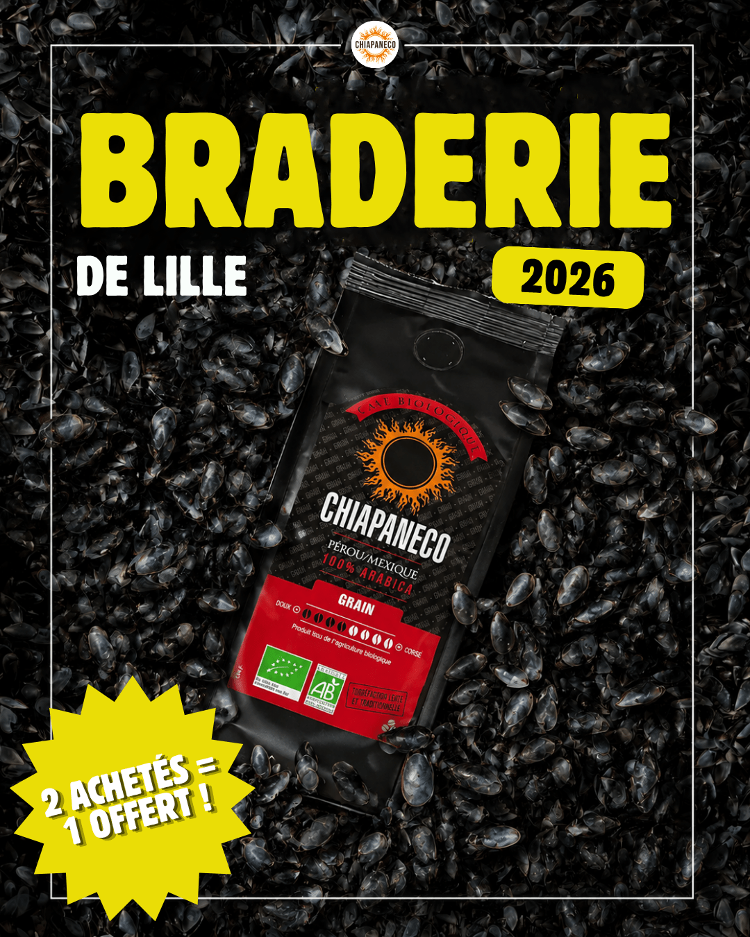 Offre Braderie - Café grain 250 gr x 3 paquets – café bio – Chiapaneco